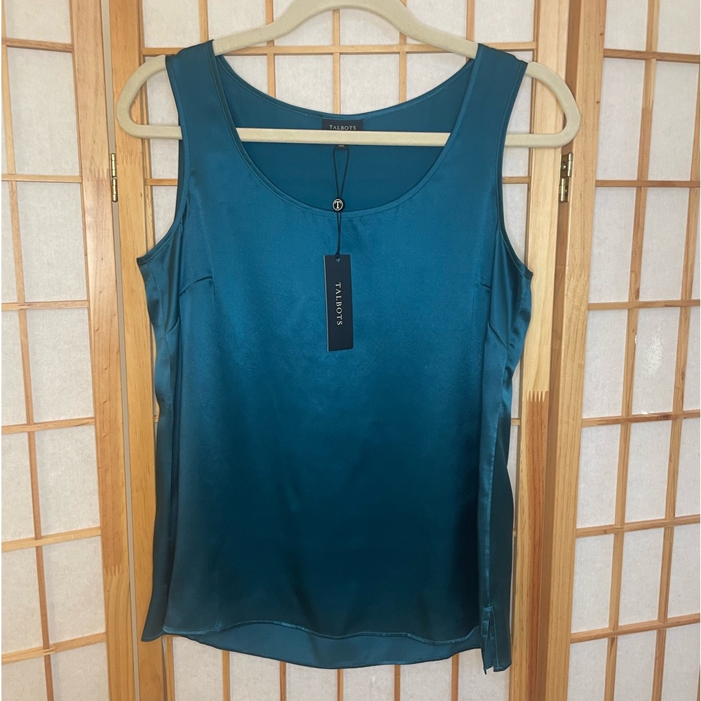 Talbots Teal Green Silk Tank Sz 6 NWT